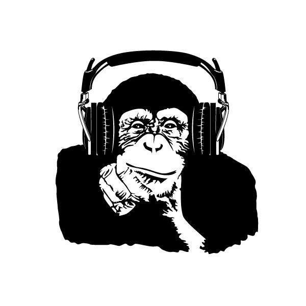 black_thinking_monkey_in_earphones_tattoo_design